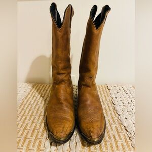 Women’s Laredo Brown Leather Western Cowgirl Boots Metal Toe Trim 8M Made In USA